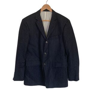 Brooks Brothers 1818 Wool 3 Button Top Coat Size‎ M Blue Pin Stripe Cotton Lined
